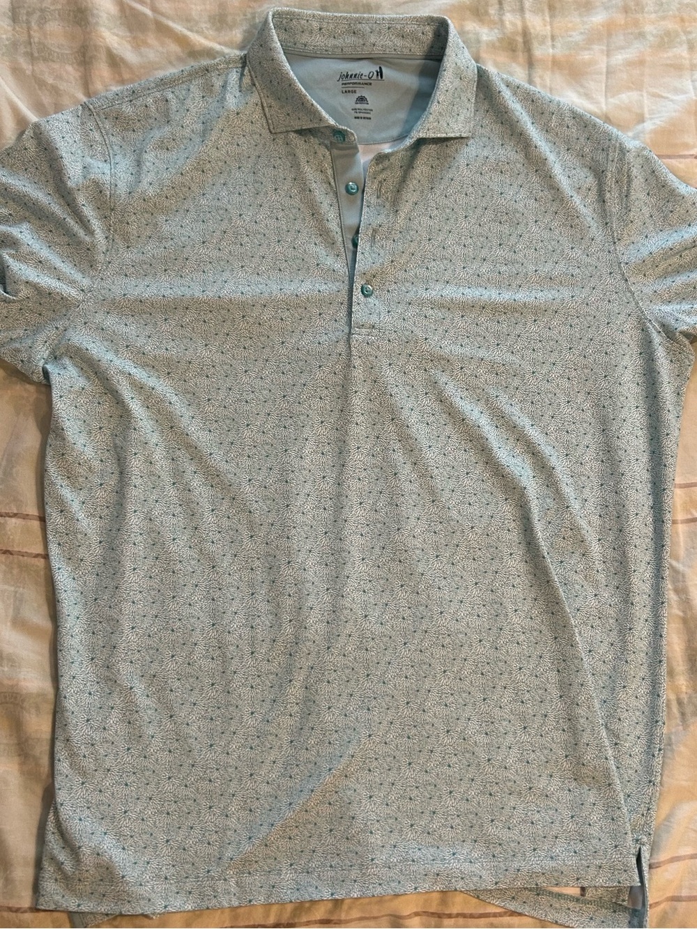 johnnie-O Men's Green Pattern Short Sleeve Performance Golf Polo EUC L